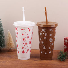 1Pc 710ML Christmas Coffee Straw Cup Reusable Xmas Tree Snowflake Plastic Cup With Lid N detail view