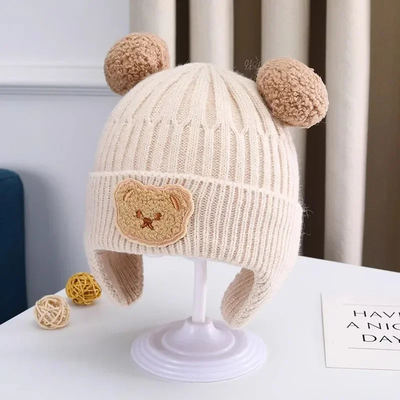 Baby Bear Ear Protection Hat | Winter Thickened Warm Knitted Hat for Children lifestyle view
