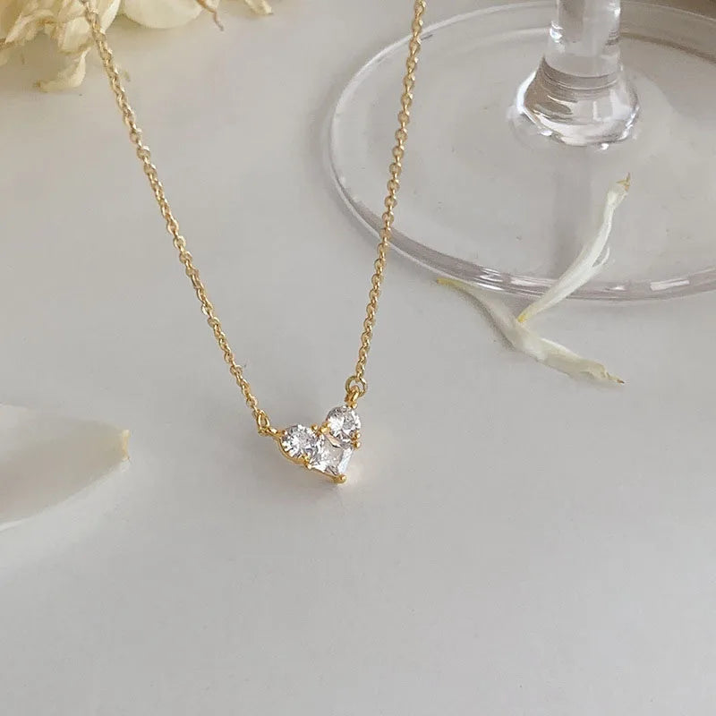 Silver Color Zircon Heart Necklace | Women's Shiny Clavicle Chain Jewelry detail view
