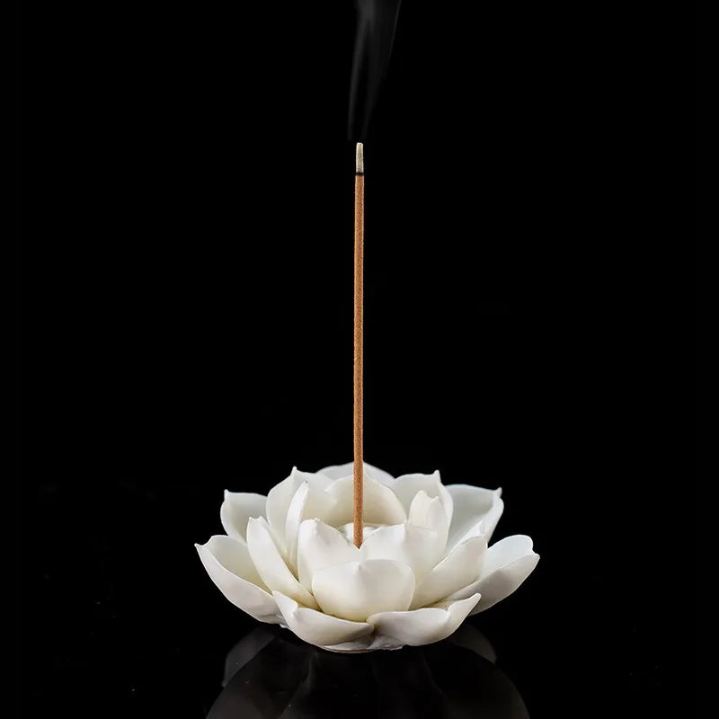 Ceramic White Lotus Incense Burner | Home Decor Stick Holder for Office Teahouse lifestyle view