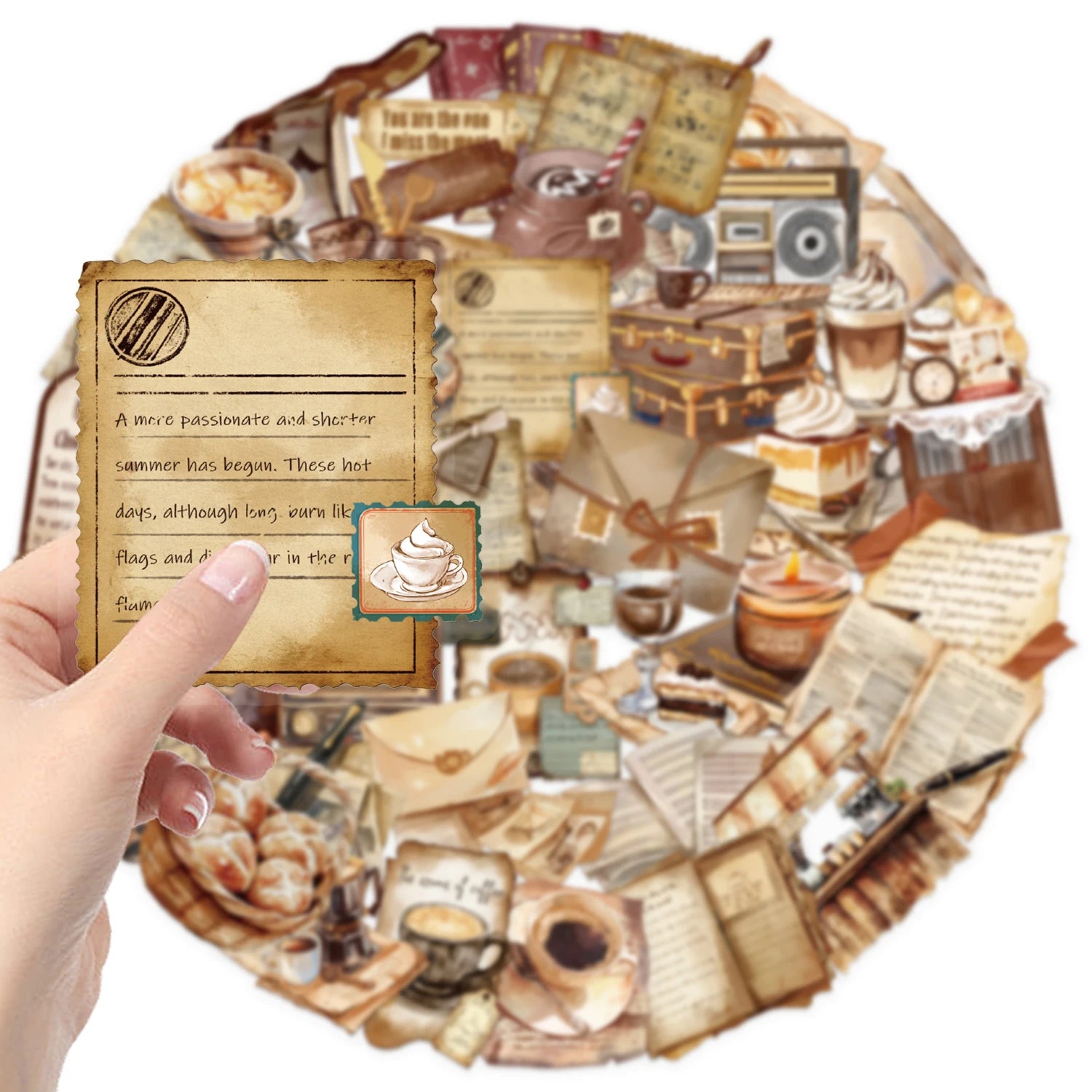 50pcs Retro Cafe Cartoon Graffiti Stickers Skateboard Water Bottle Notebook Mobile additional angle
