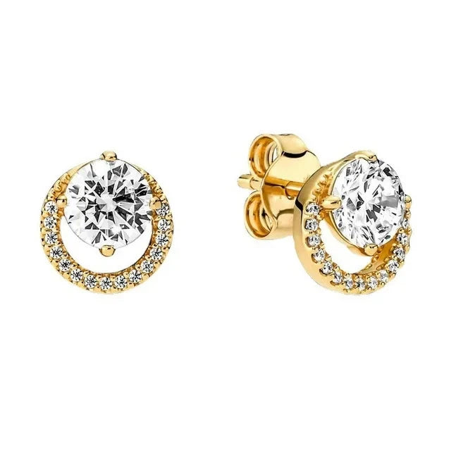 Hot Sell 925 Silver Hoop Unlimited Love Shell Flowers Gold Round Heart Pendant Earring close-up view