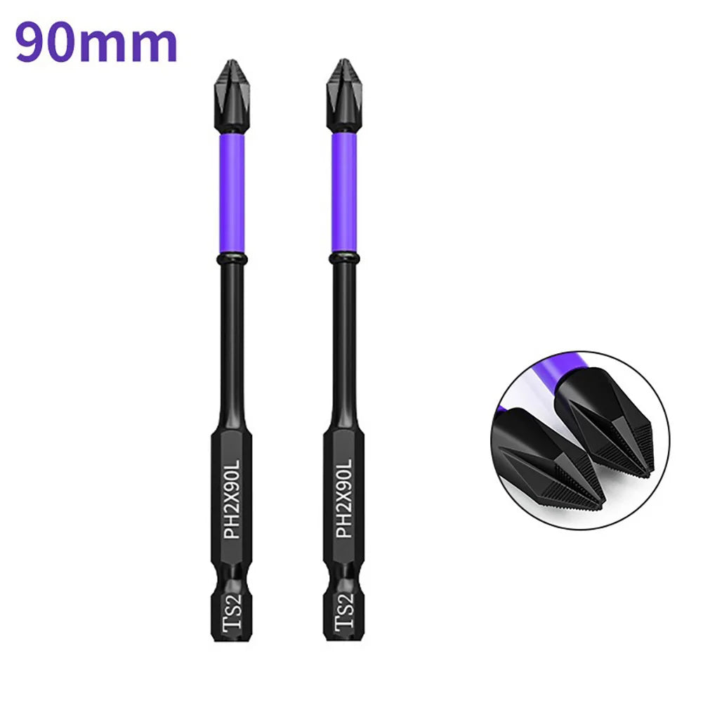 2pcs Non-slip PH2 Magnetic Cross Screwdriver Bits Set | Alloy Steel Hand Tool additional angle