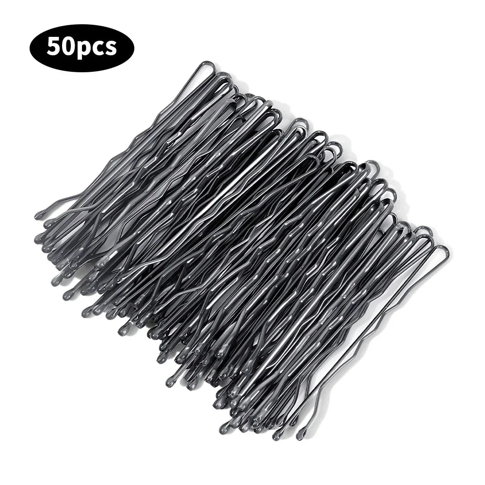 100/50pcs Black Straight Line Hair Clip U-shaped Needle Lady Hairpins Curly Wavy Grips Women Bobby Pins Styling Hair Accessories