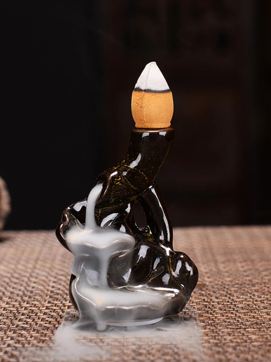 Mini Ceramic Gourd Incense Burner | Backflow Cone Censer for Desk Decor additional angle