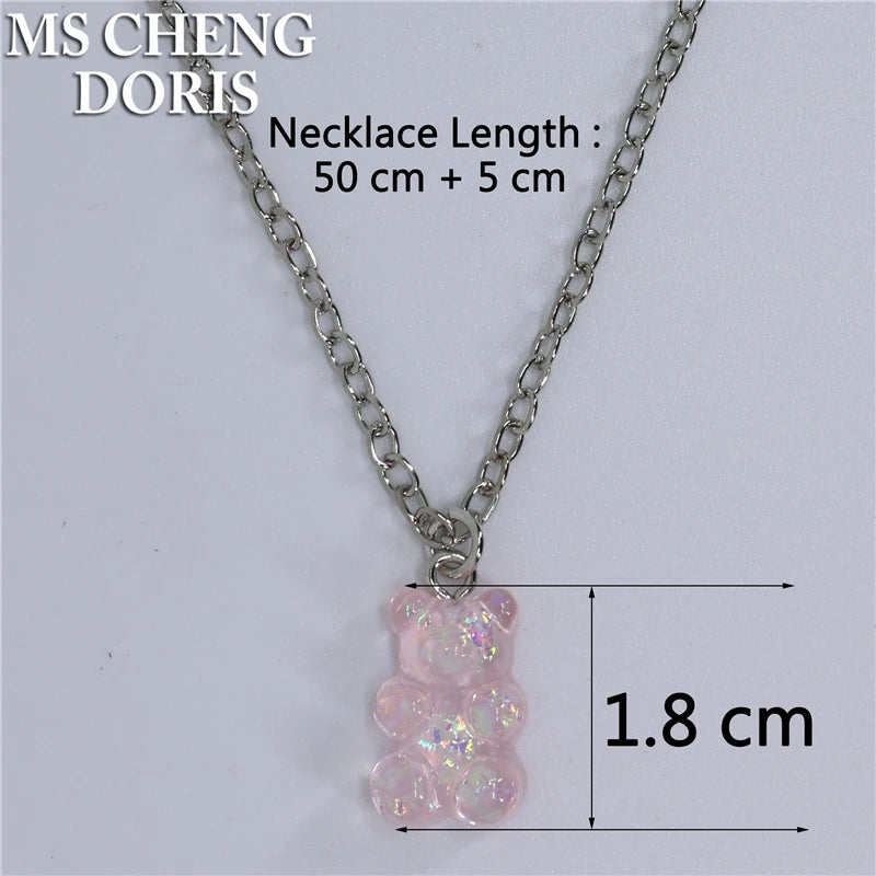 Handmade 33 Styles Colors Cute Resin Gummy Bear Chain Necklaces, Candy Color Pendant F close-up view