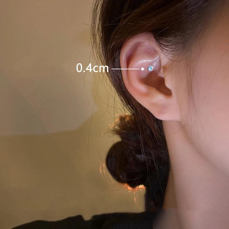 1 Pc Stainless Steel Unisex Women Men Round Crystal Zircon Ear Studs Earrings 4 Pro additional angle