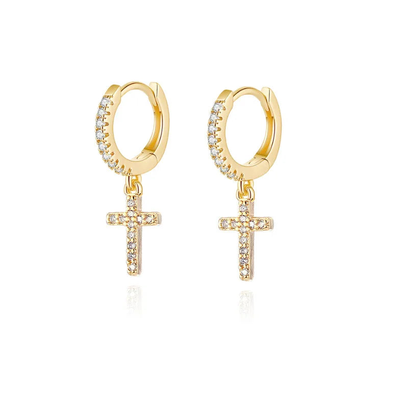 VOQ Silver Color Cross Zircon Pendant Earrings Personality Accessories Pendant Earr additional angle