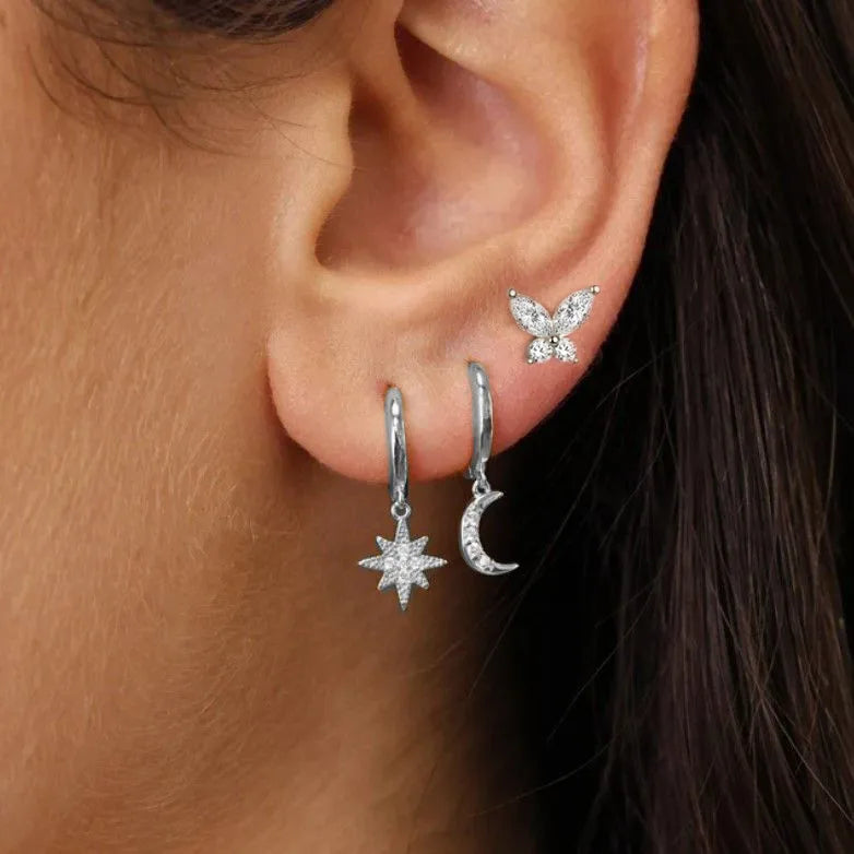 3Pcs Crystal Tragus Stud Earring Set Flower Cartilage Huggie Earring Bulk Helix Jew additional angle