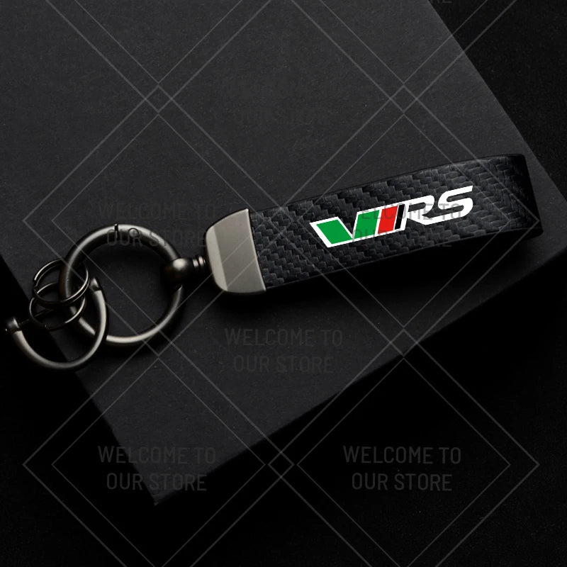 Skoda VRS Carbon Fiber Keychain | Car Emblem Key Ring for Citigo Kodiaq Yeti Rapid Fabia detail view