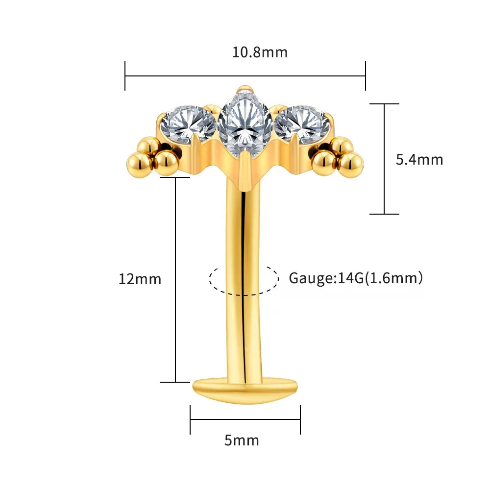 FTCY ASTM F136 G23 Titanium Leaf Branch Push In Threadless Labret Piercing Crystal additional angle
