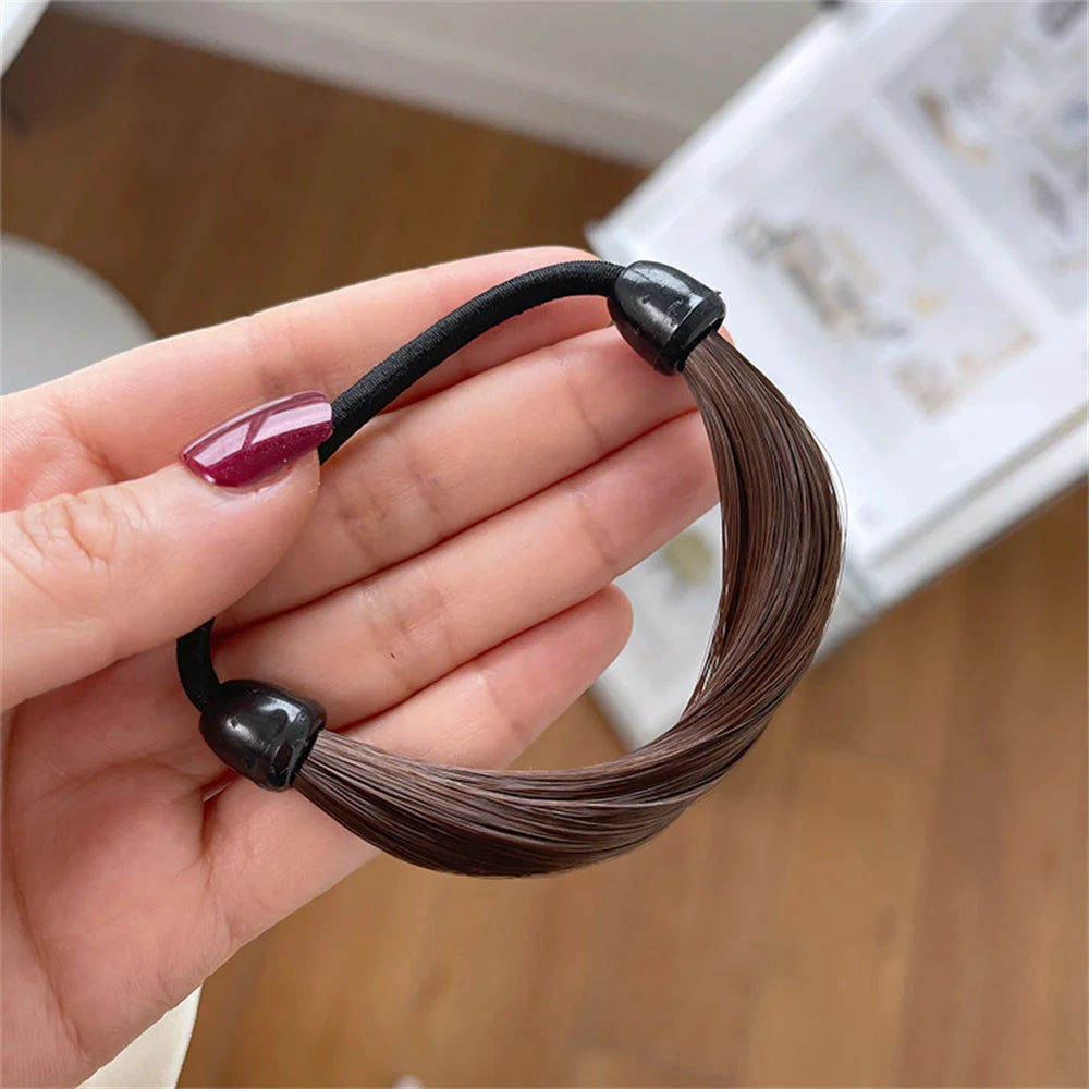New Faux Wig Elastics Hair Ties for Women Girl Ponytail Wrap Holders Hair Band Simple alternate view
