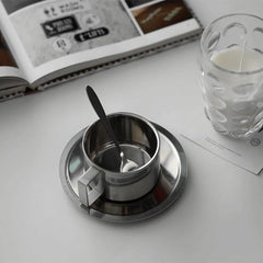 1pc 180/200ml Coffee Cup Double Layer Hot Resistant Coffee Cup Set Stainless Steel Tea Cup With Plat