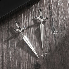 Gothic Kinitial Sword Earrings Vintage Cool Punk Crystal Ear Jacket Goth Dagger Earrings detail view