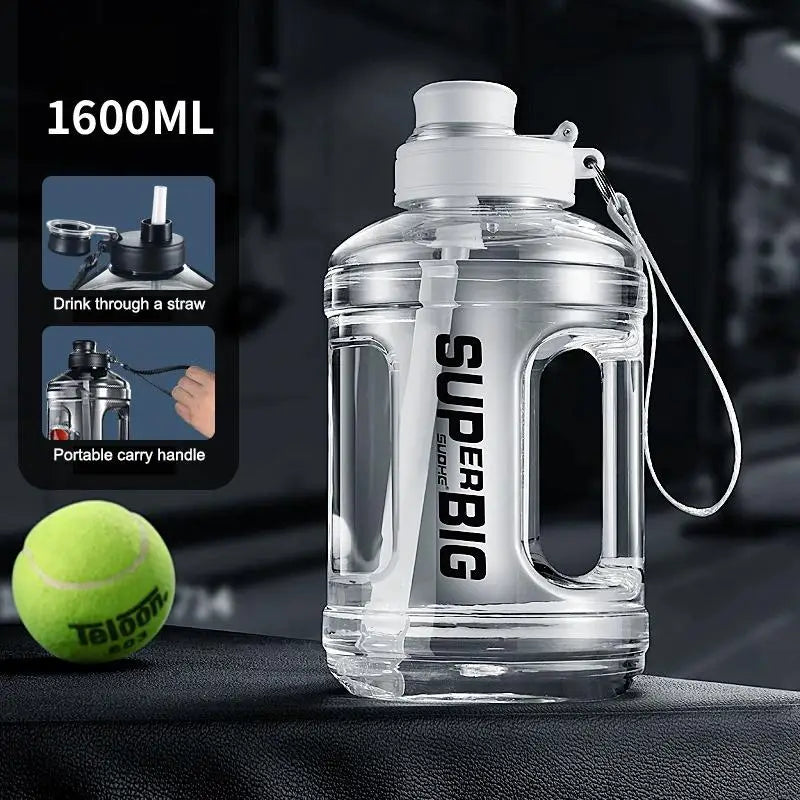 ^1Pc 1.6L/2.6L Large Capacity Sports Water Bottle With Straw Leakproof Plastic Drinki alternate view