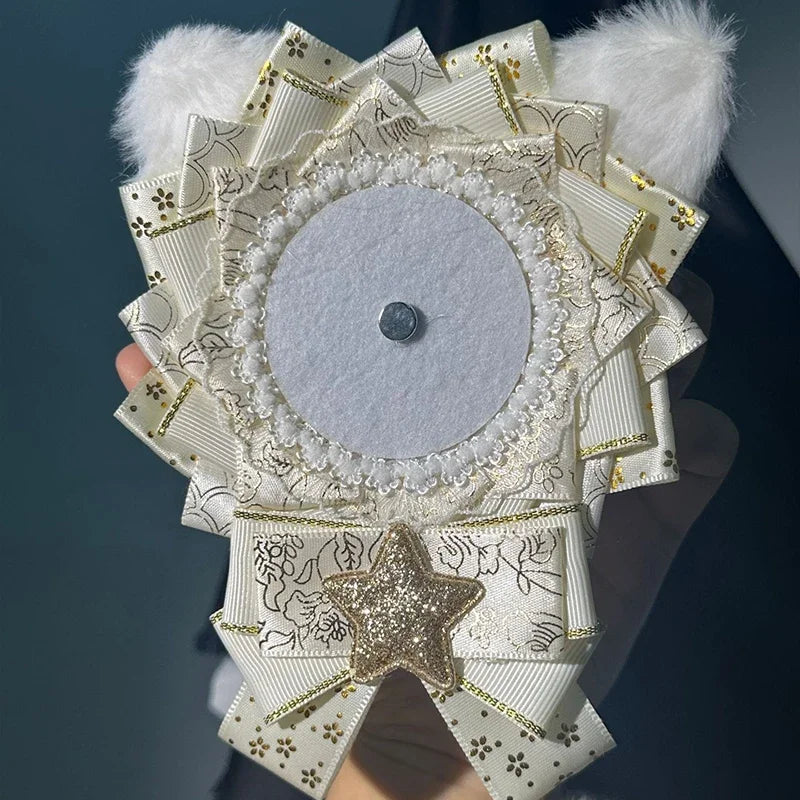 Cute Lolita Badge Base Tray with Cat Ear Handmade Badge Holders for Itabag Ornament De close-up view