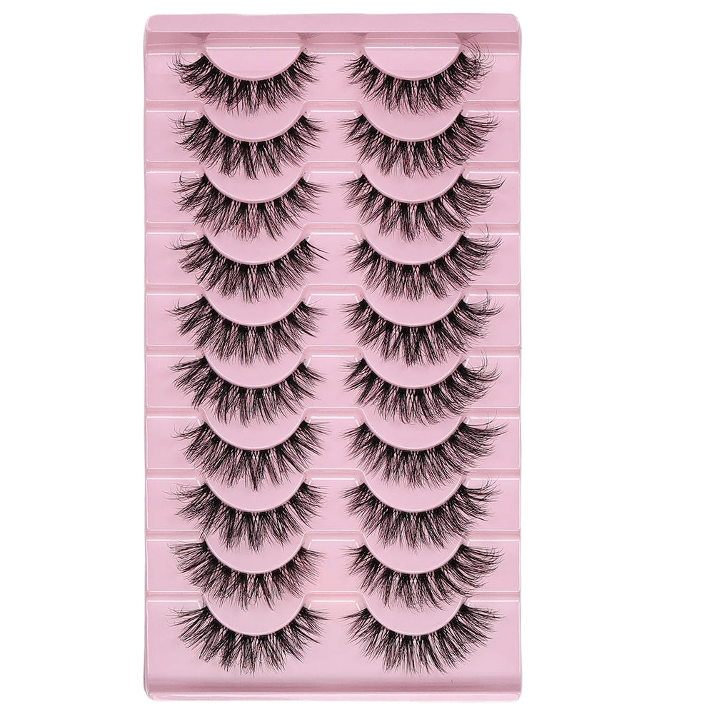 10 Pairs Natural Fluffy False Eyelashes Wispy Lashes | 3D Volume Strip Lashes D Cur additional angle