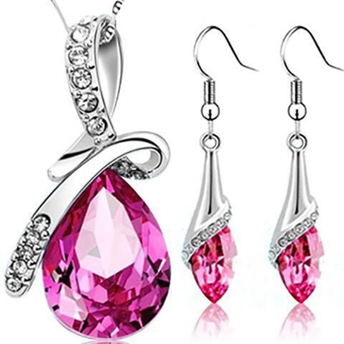 Fashion Silver Color Necklace Earrings Cubic Zirconia Jewelry Sets Elegant Crystal Zirco detail view