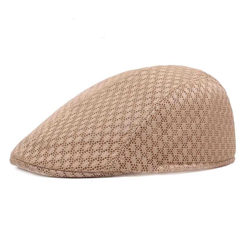 Breathable Mesh Beret Hat for Summer | Unisex Newsboy Flat Cap close-up view
