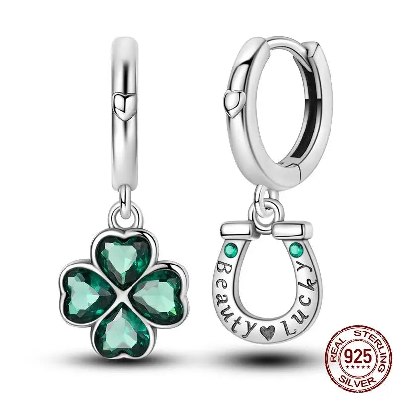 Luminous Shell Women Earrings Original 925 Sterling Silver Pave CZ Star Moon Hoop E additional angle