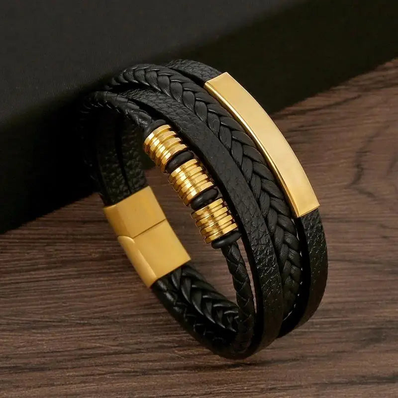 Classic Men's Leather Bracelet New Style Hand-woven Multi-layer Combination Accesso additional angle