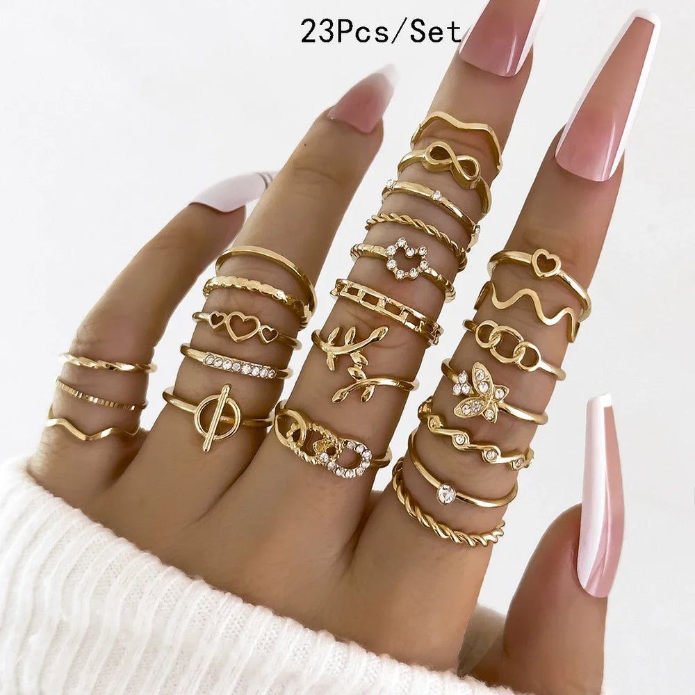 30Pcs Bohemian Geometric Knuckle Rings Set For Women Gold Silver Color Finger Ring additional angle