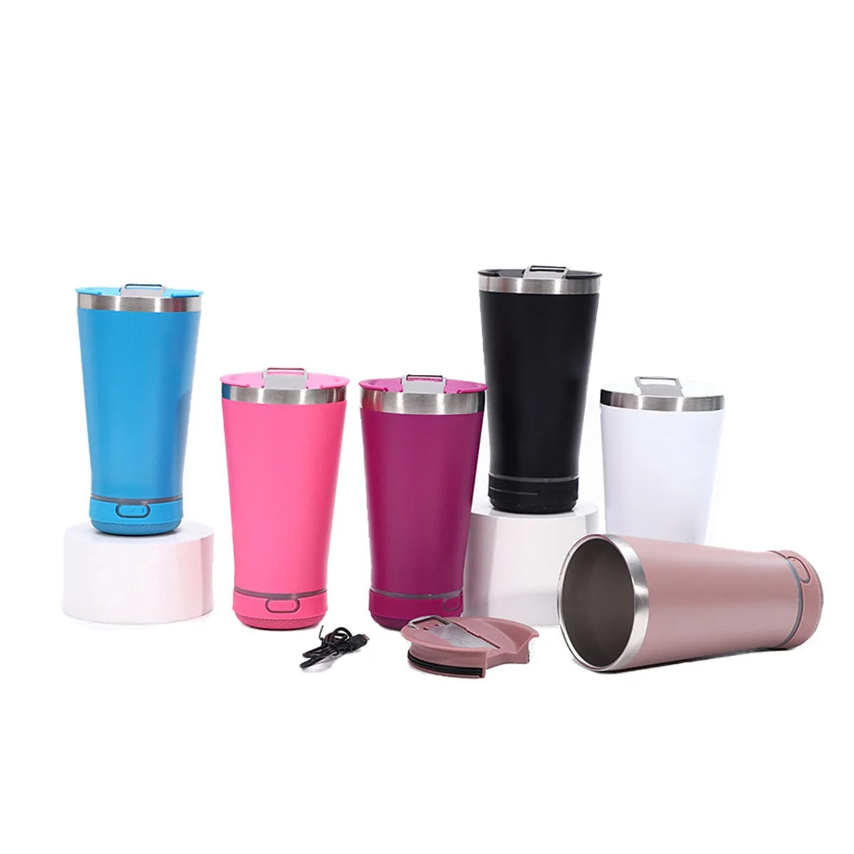 Creative Bluetooth Speaker Steel Vacuum Coffee Cup 16oz 450ml Double Wall Ice Cooler C close-up view