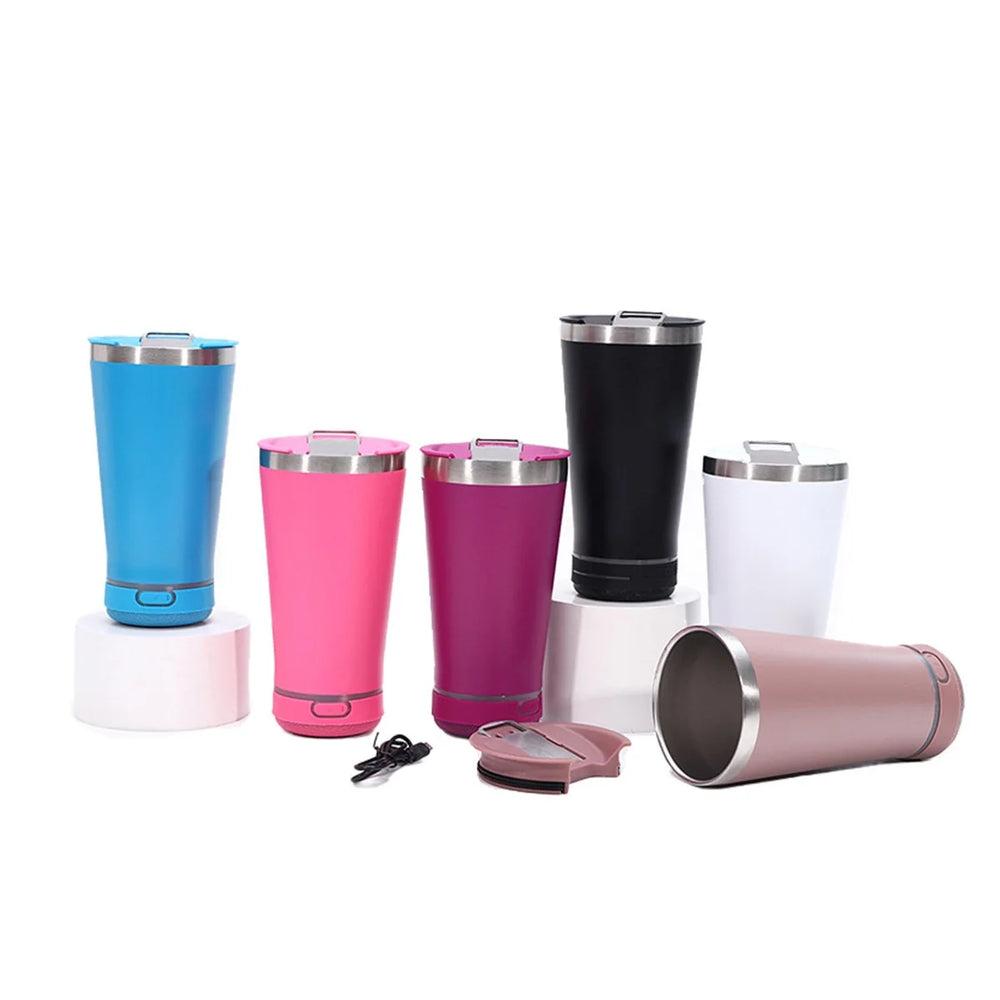 Creative Bluetooth Speaker Steel Vacuum Coffee Cup 16oz 450ml Double Wall Ice Cooler C close-up view