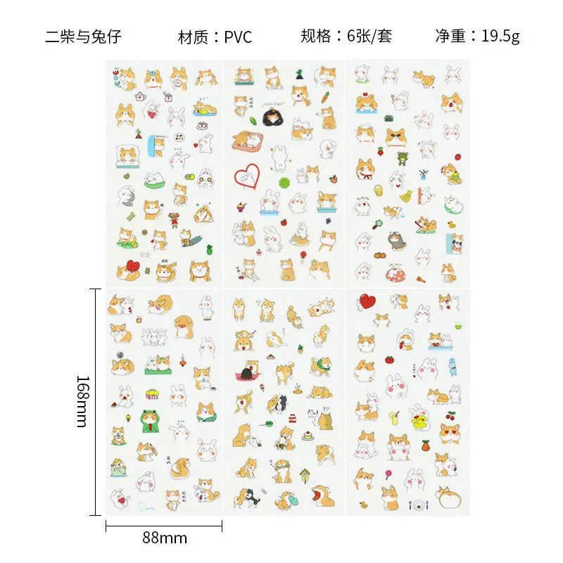 6Pcs Waterproof Cartoon Sticker Set | Cute DIY Decals for Laptops, Phones, and Planner close-up view