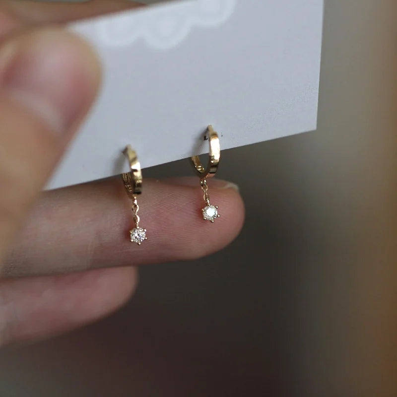 925 Silver Needle Simple Shiny Zircon Earrings Gold Plating Jewelry Crystal Stud Earr lifestyle view