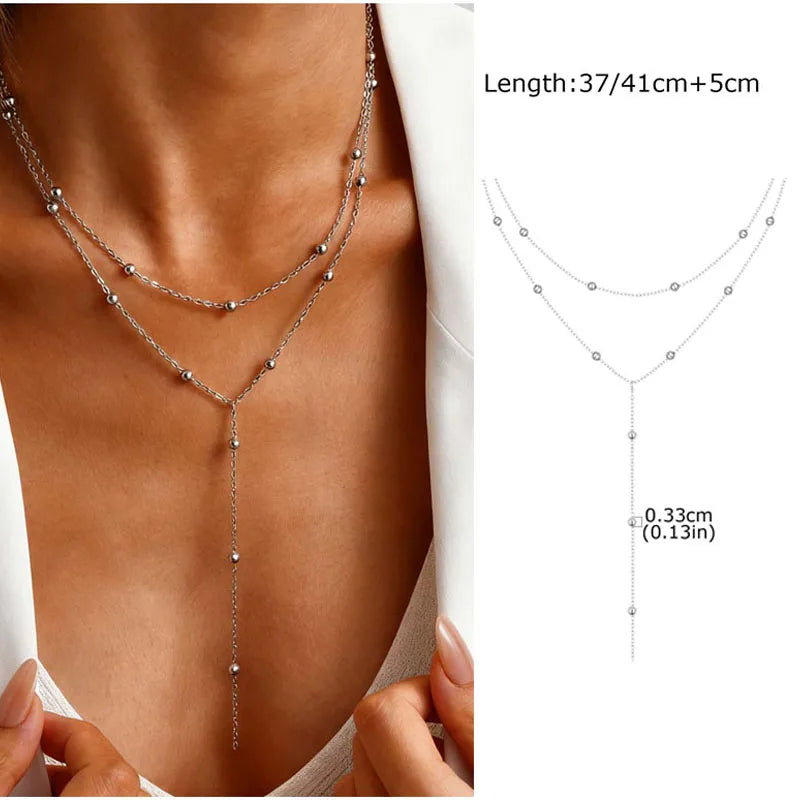 Stainless Steel Lariat Necklace Gold Plated, Dainty Long Necklace Laryered Necklaces alternate view