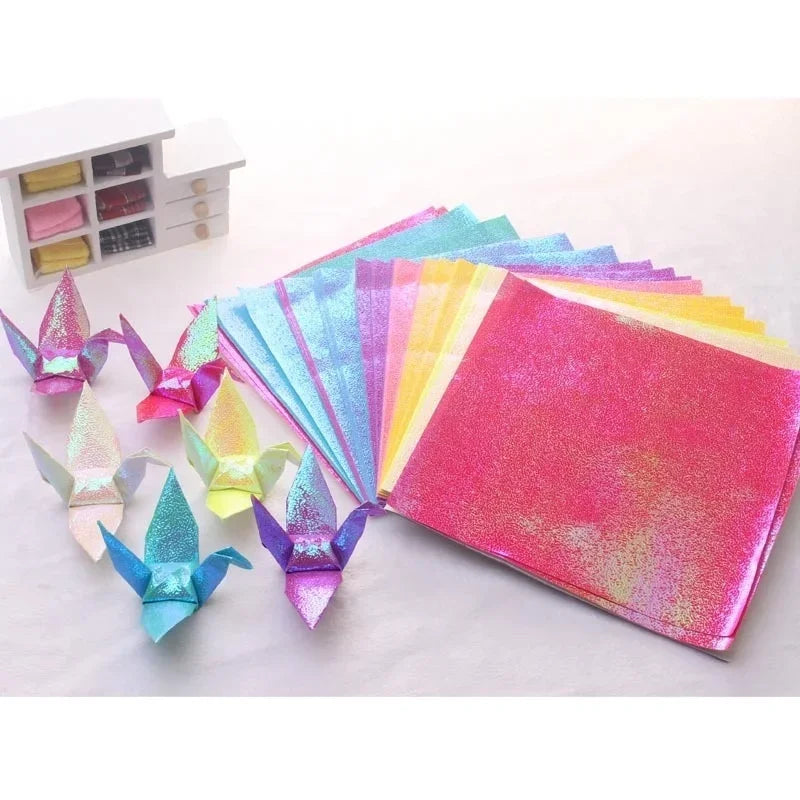 100Pcs Glitter Origami Paper Squares | Sparkling Lucky Bird Craft Sheets close-up view