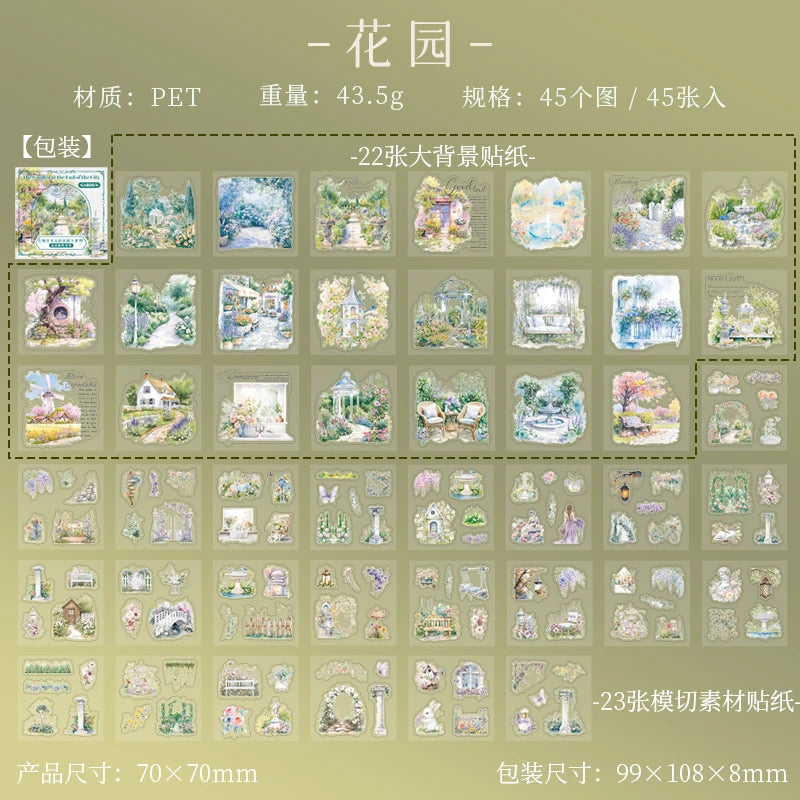 45pcs Garden at City End Series Sticker Set | Urban Landscape Decals for Journal Scra alternate view