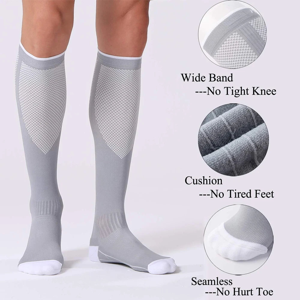 1Pair Compression Socks Women & Men Graduated 20-30mmHg for Running, Athletic, Flight close-up view