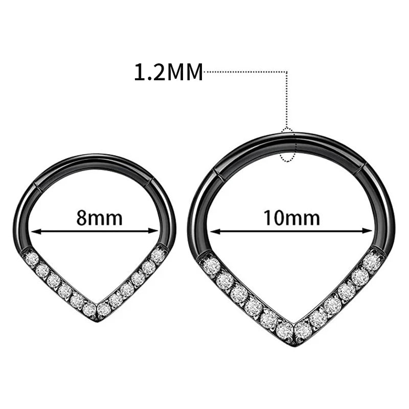 1PC G23 Titanium Hoop CZ Heart Septum Helix Piercing Nose Rings Tragus Cartilage Hi additional angle