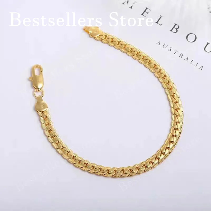 925 Sterling Silver, 18K Gold, 5mm Embossed Bracelet - Fashionable for Men and Women, Ch detail view