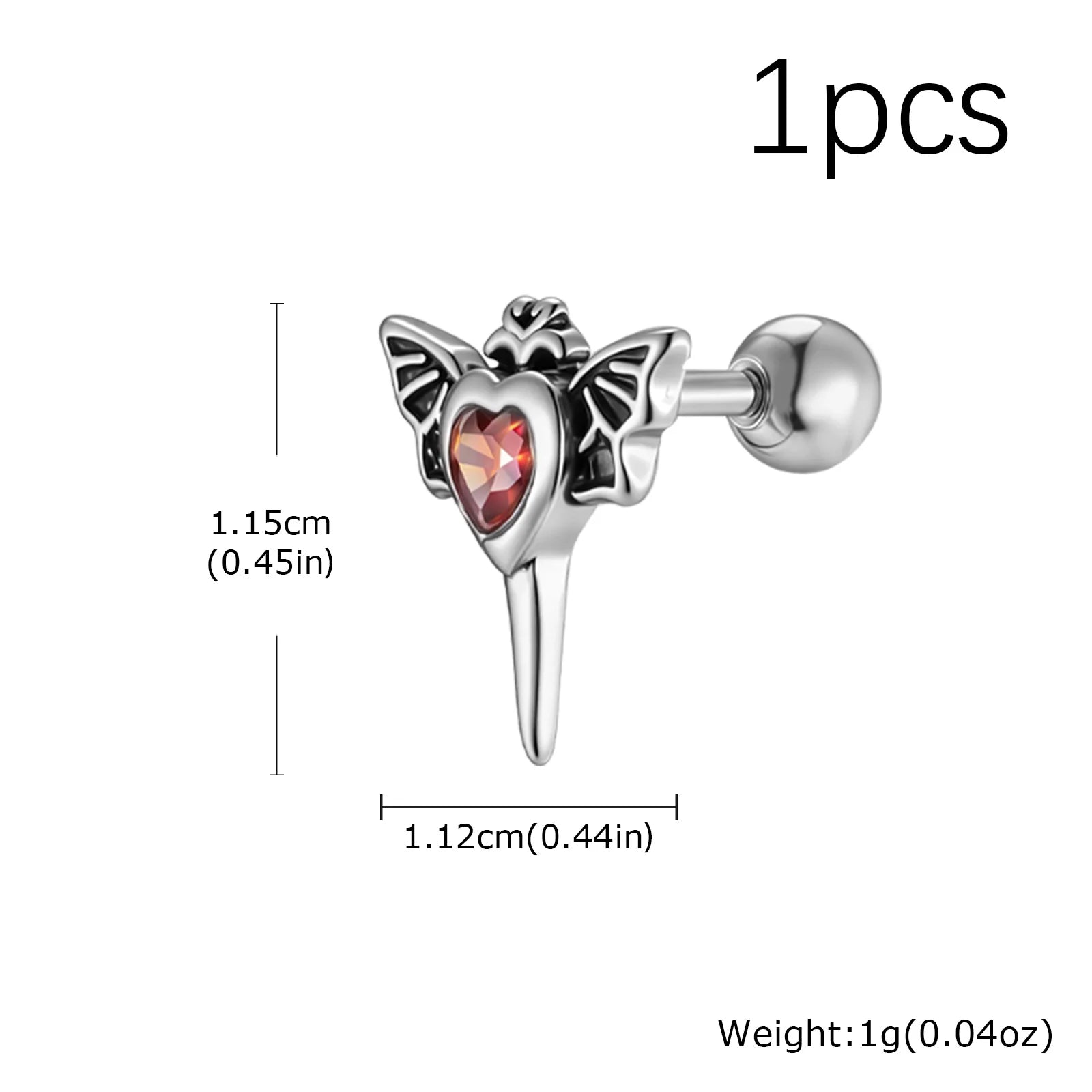 Gothic Wings Stud Earrings for Men Women,Vintage Stainless Steel Heart Zircon Sword S alternate view