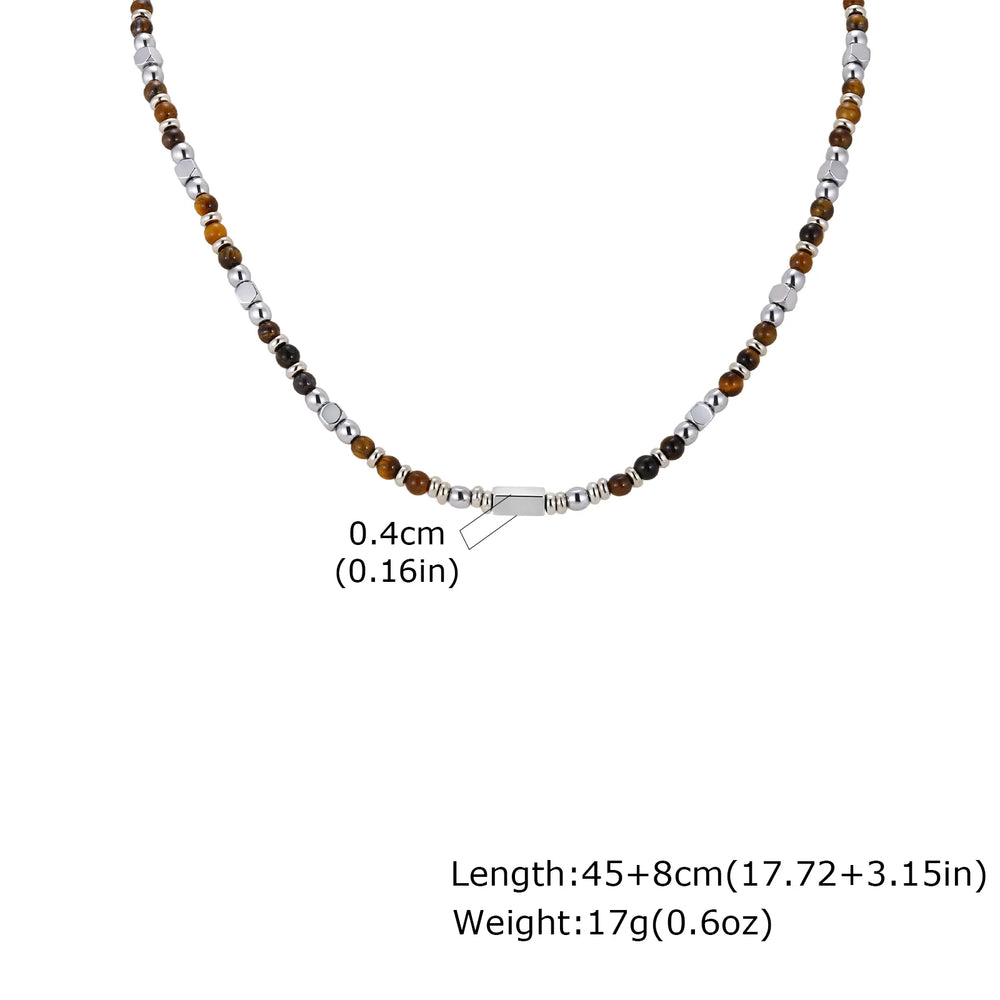 Vnox Stainless Steel Natural Stone Beaded Necklace | Trendy Adjustable Choker for Men Wo detail view