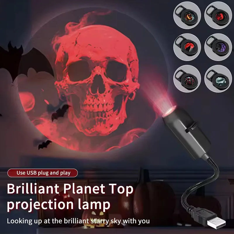 Skull Projection Lamp | Switchable Pattern LED Night Light with USB Power alternate view