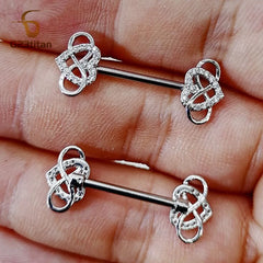 G23titan 2pcs Infinity Love Heart Nipple Piercing Ring 14G Surgical Titanium Barbell I close-up view