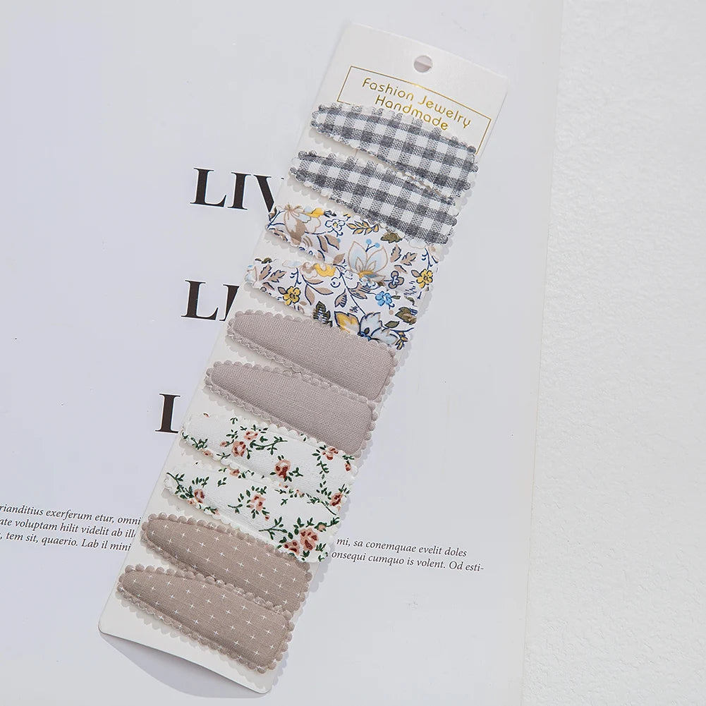 10Pcs/Lot Ins 6cm Flower Print Cotton Alloy Hair Bow Snap Clips Set Fabric Plaid Bobby Hairpins Hairgrips Girls Kids Headwear