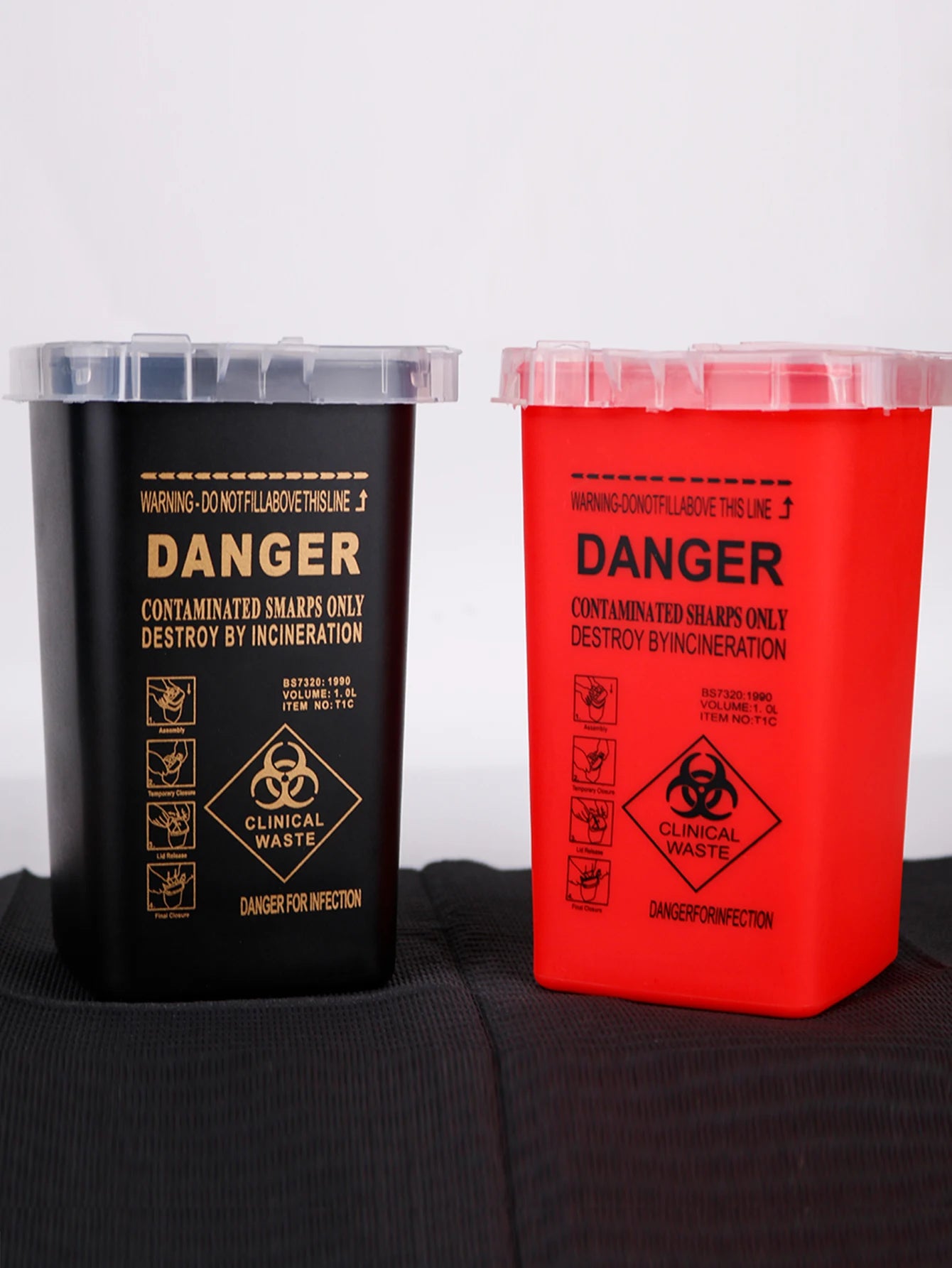 1L Tattoo Sharps Container Plastic Puncture-Proof Needle Disposal Box additional angle