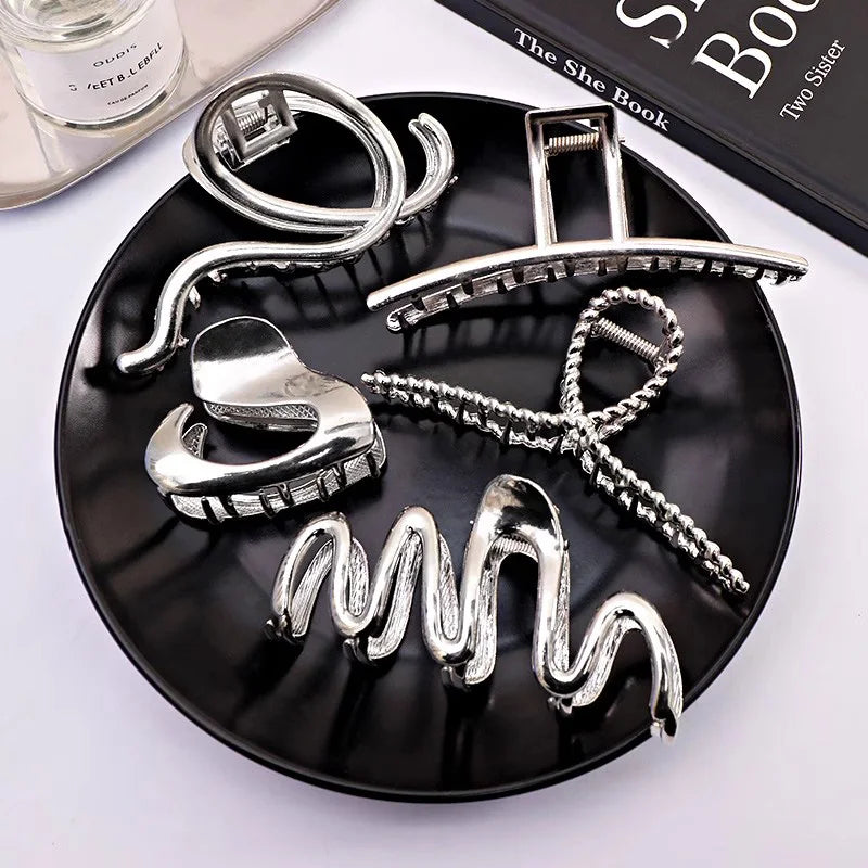 Vintage Silver Geometric Metal Hair Claw For Women Girls Long Hair Holder Headband additional angle