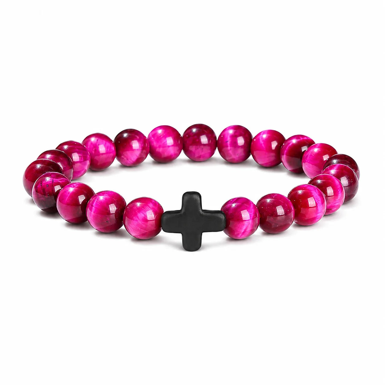 Prayer Men Natural Stone Wood Beads Rosary Hematite Cross Bracelets Onyx Meditation additional angle