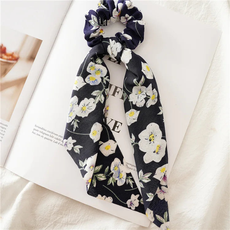Fashion Leopard Print Bow Satin Long Ribbon Ponytail Scarf Hair Tie Scrunchies Wome additional angle