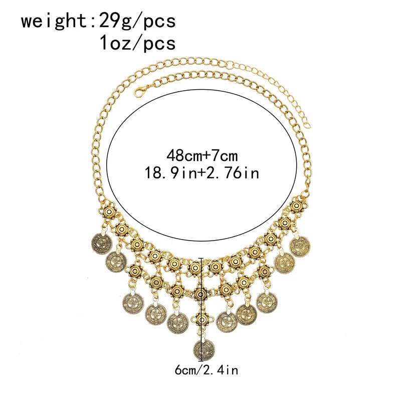 Vintage Coin Tassel Necklace | Bohemian Ethnic Charm Choker for Women detail view
