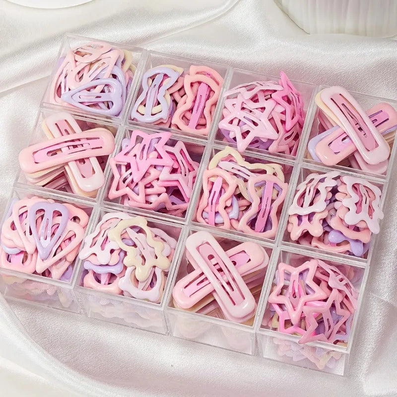 10/20/30pcs Mixed Pack of Light Pink Heart-Shaped and Bow-Shaped Hair Clips | Suita additional angle