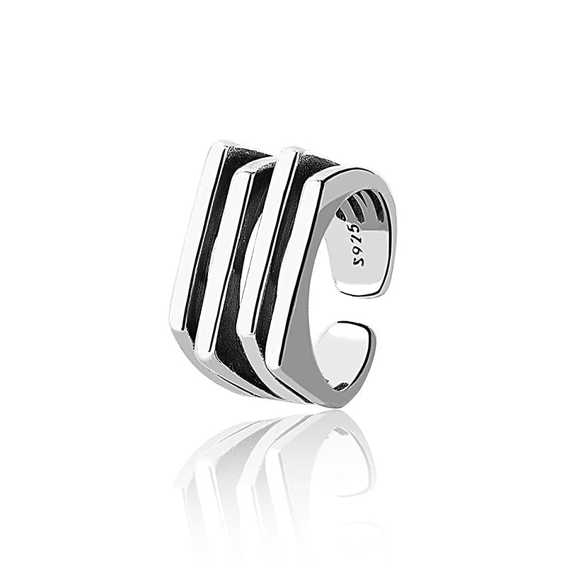PANJBJ 925 Sterling Silve Multilayer Irregular Geometric Ring for Women Simple Char additional angle
