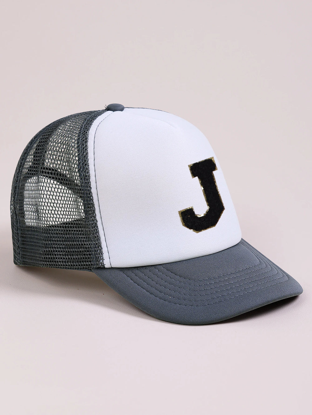 1pc Gray Hat With 26-Letter Pattern | Kids Baseball Cap for Boys and Girls close-up view