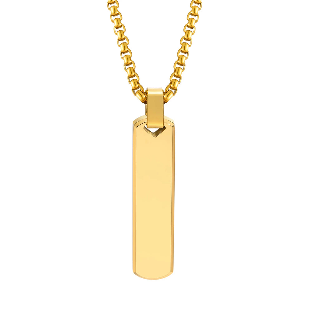 Custom Initials Bar Necklace for Men | Stainless Steel A-Z Pendant close-up view